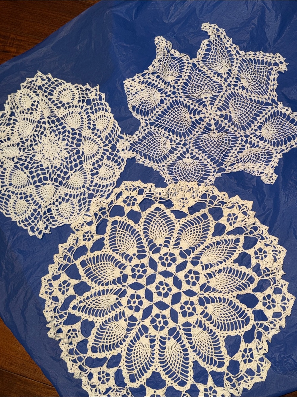 Handmade White Crochet Doily Trio - Classic Lace Table Linens